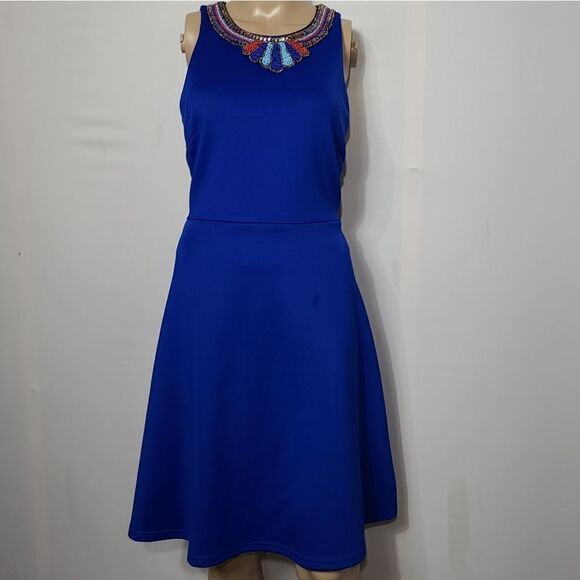 Intense Cobalt Sleeveless Beaded A-Line Dress - Picture 10 of 12